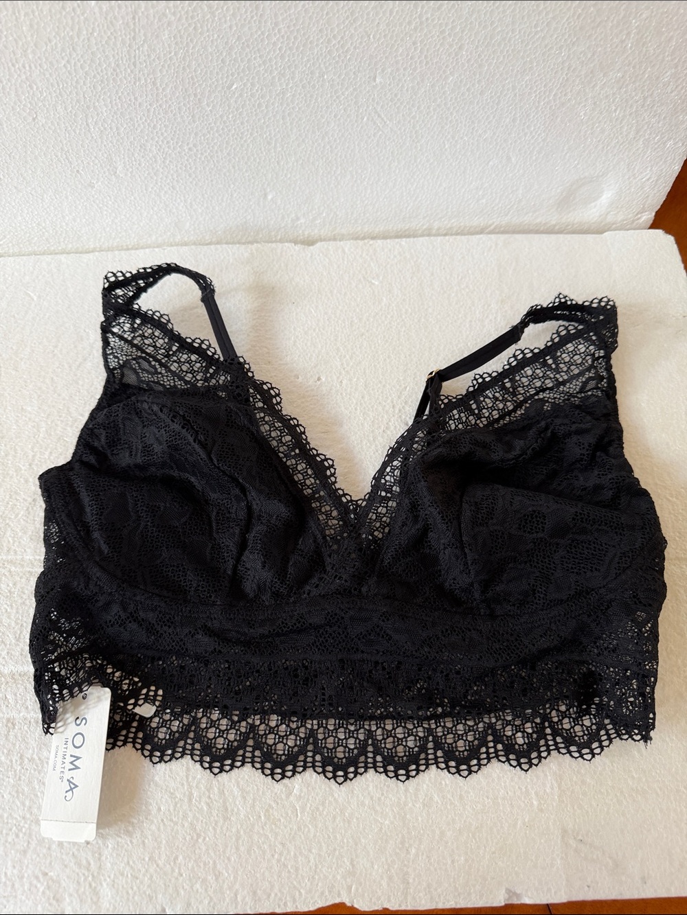 NWT Soma Black Lace Longline Bralette with Scalloped Edge M